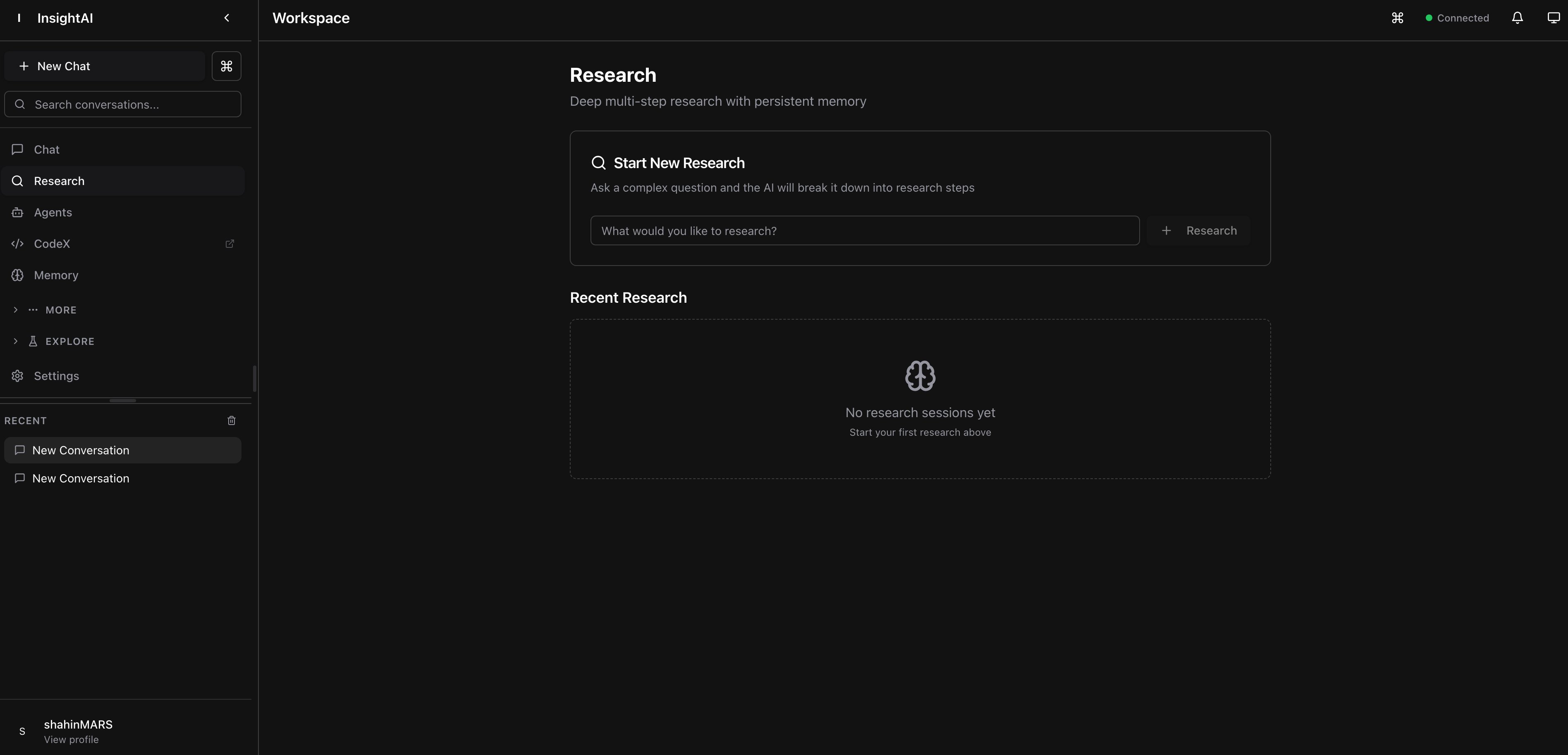 InsightAI Deep Research Interface